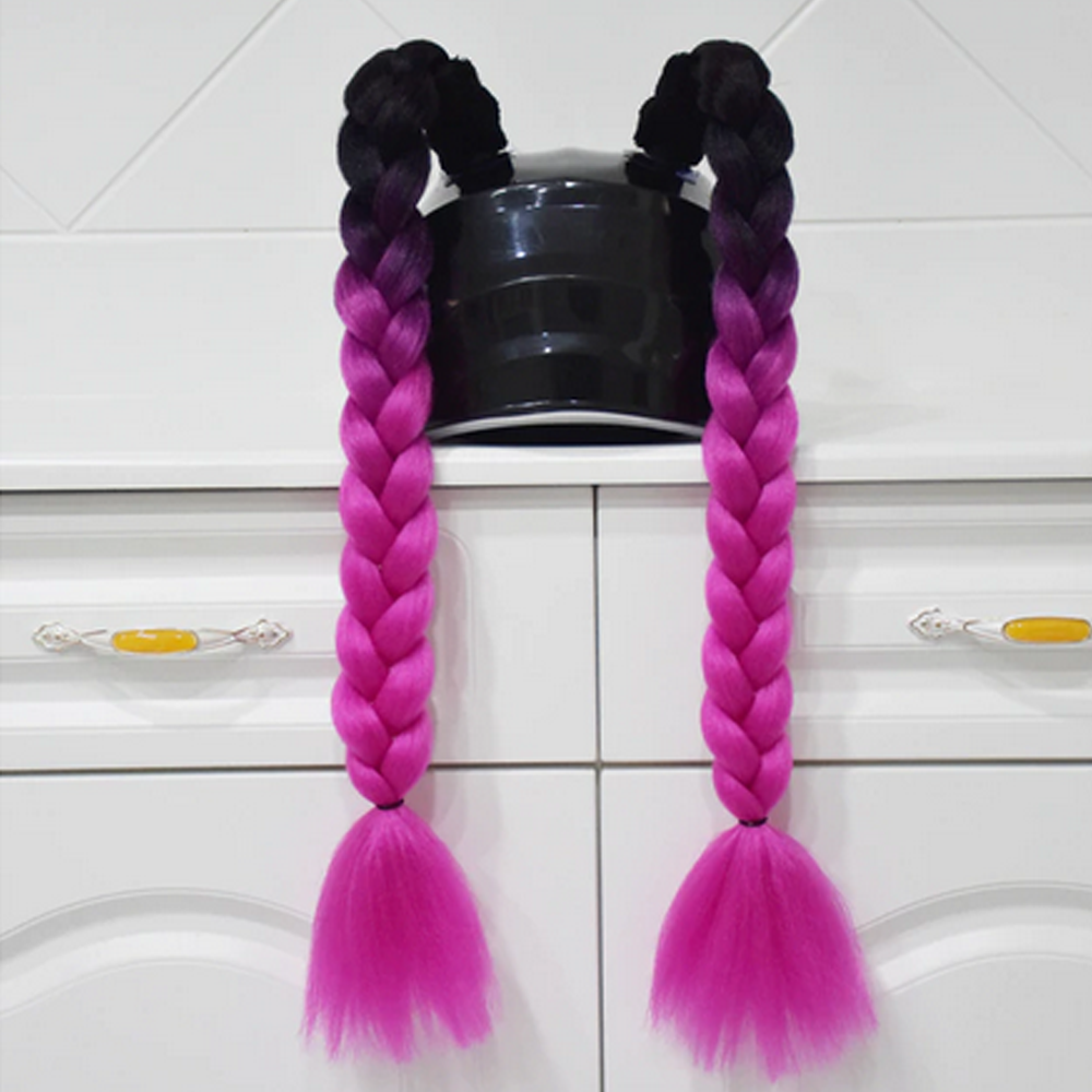 Black Root Neon Pink Helmet Pigtails