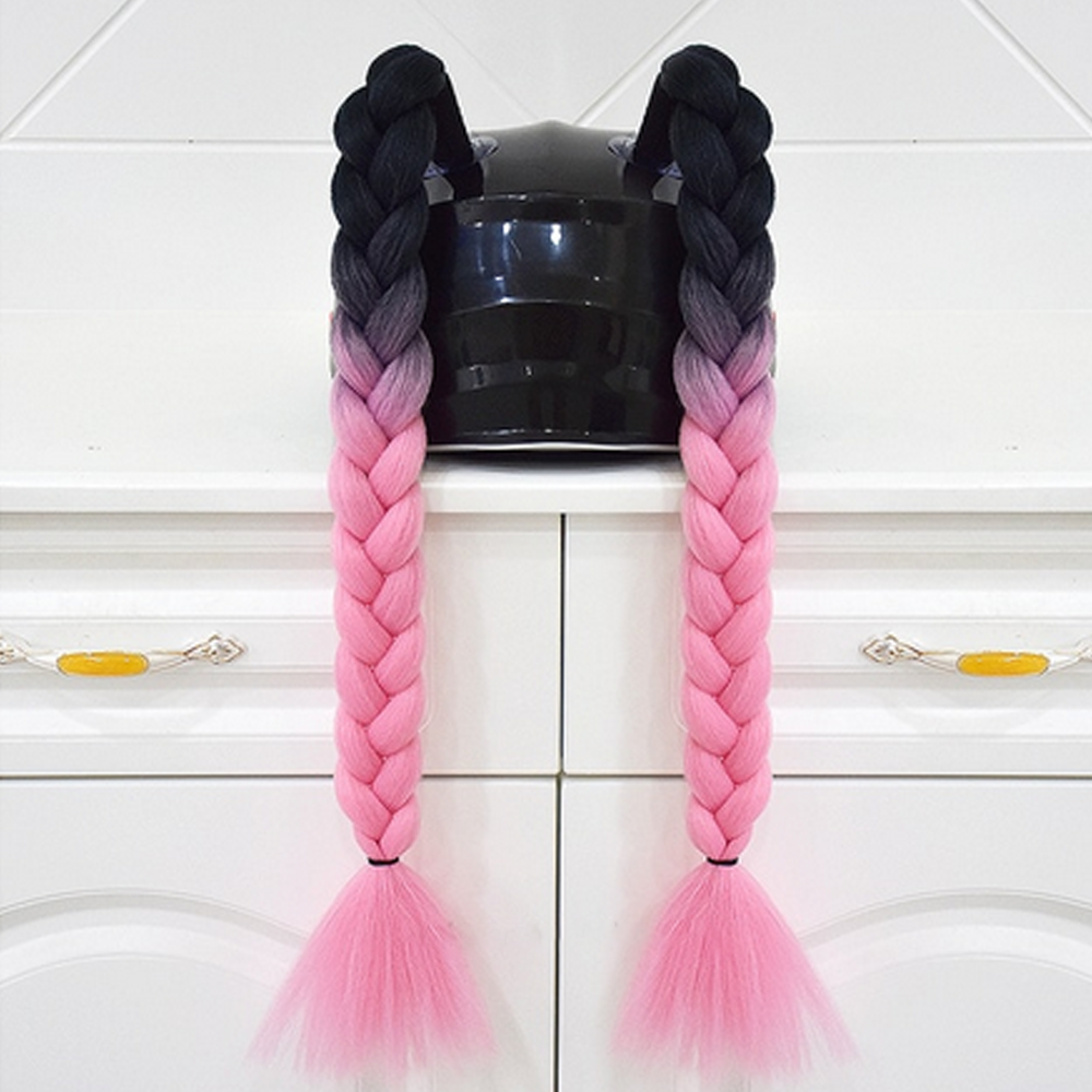 Black Root Pink Helmet Pigtails