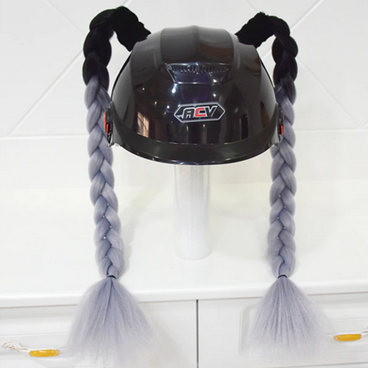 Black Root Silver Helmet Pigtails