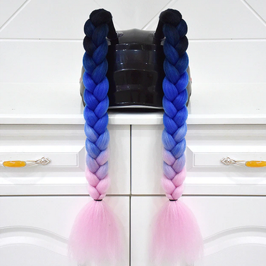 Dark Blue & Pink Ombre Helmet Pigtails