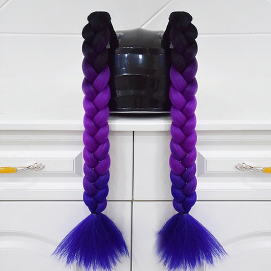 Dark Purple & Violet Blue Ombre Helmet Pigtails