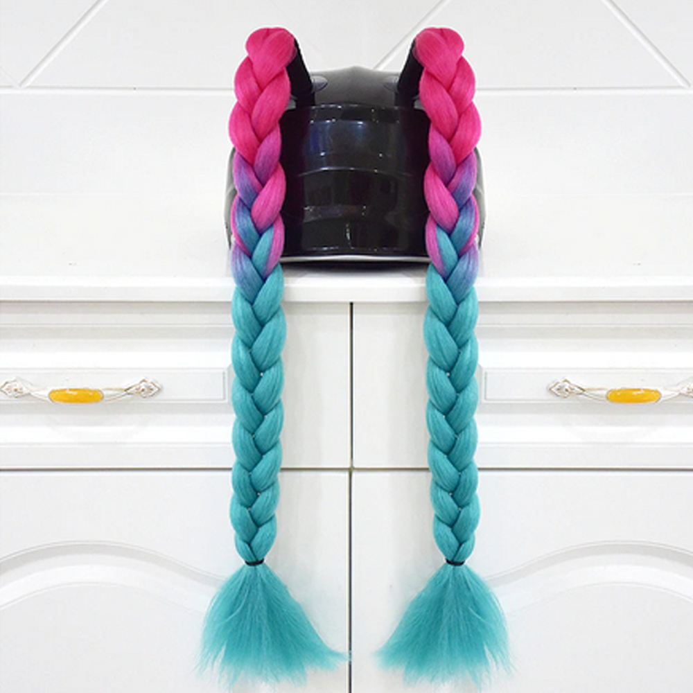 Magenta Root Teal Helmet Pigtails