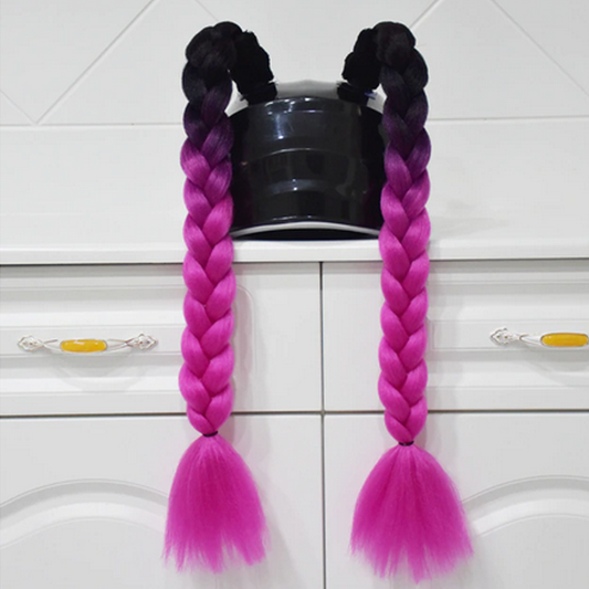 Black Root Neon Pink Helmet Pigtails