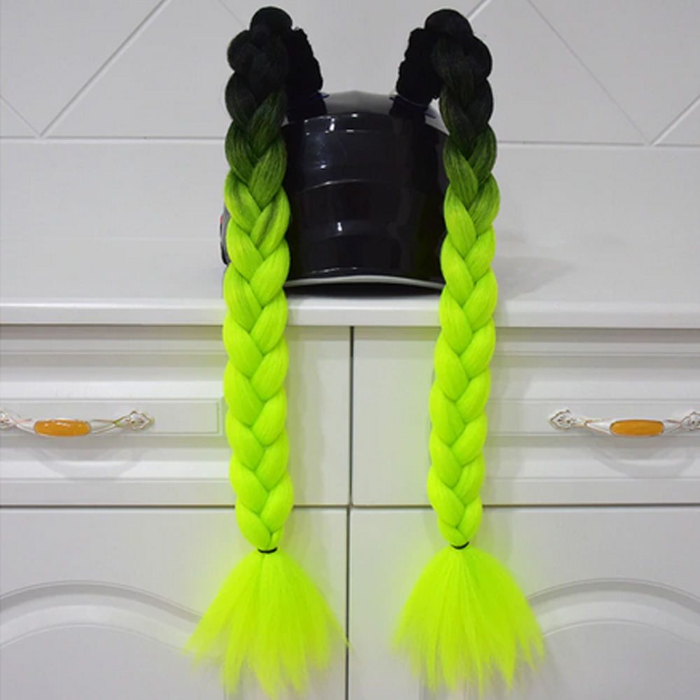 Black Root Neon Yellow Helmet Pigtails