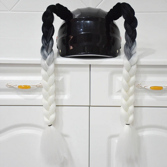 Black Root White Helmet Pigtails