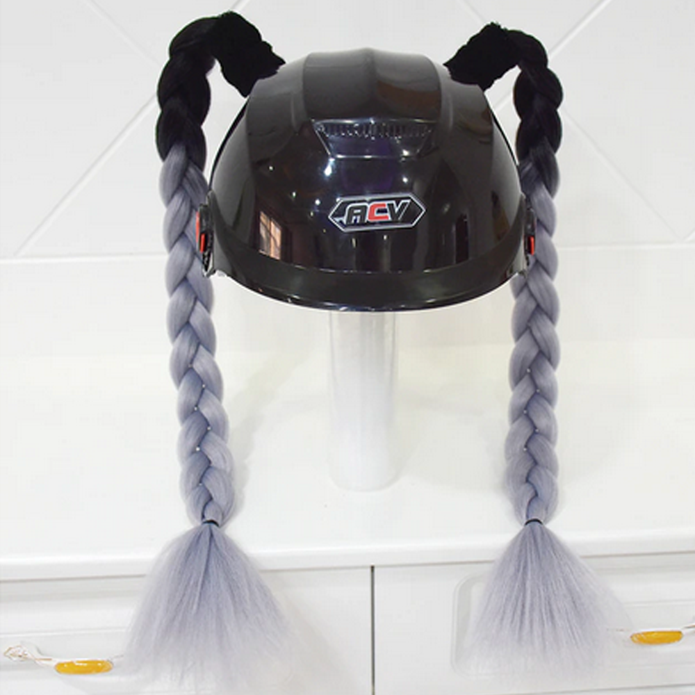 Black Root Silver Helmet Pigtails