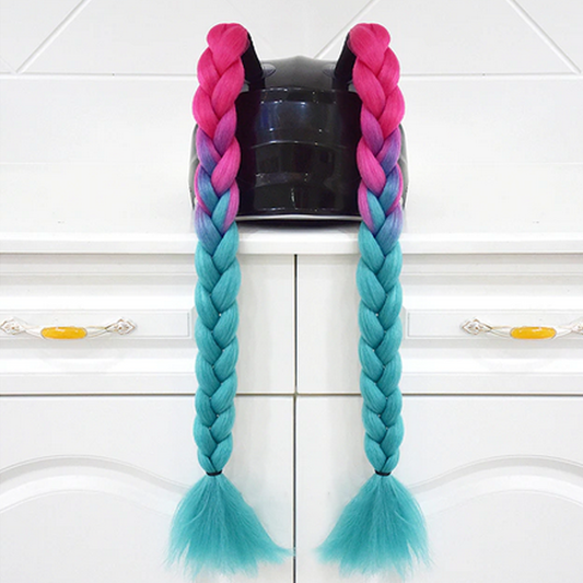 Magenta Root Teal Helmet Pigtails